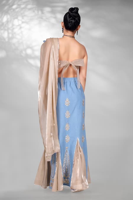 Anita Kanwal Rose Applique Denim Tube Top & Fish Skirt Set 