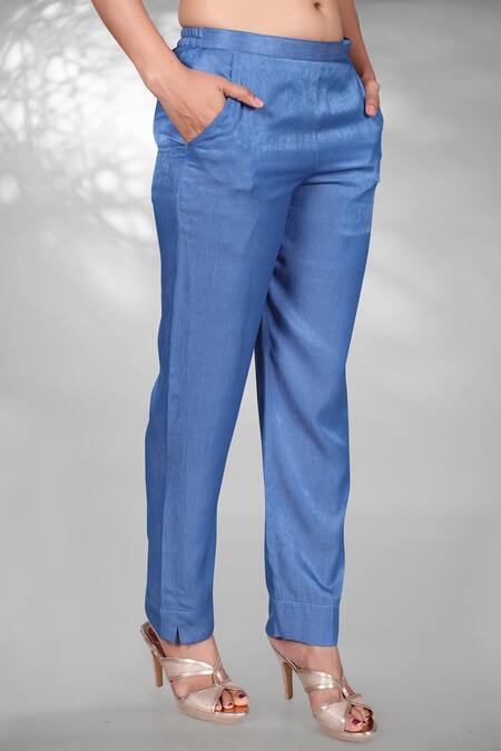 Buy_Anita Kanwal_Blue Satin Zari Pre-stitched Saree Set With Blouse Piece _Online_at_Aza_Fashions