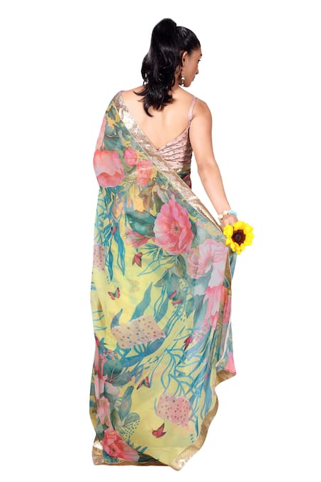 Buy Anita Kanwal Yellow Georgette Floral Print Saree And Unstitched Blouse Online at Aza Fashions Buy_Anita Kanwal_Yellow Georgette Floral Print Saree And Unstitched Blouse_Online_at_Aza_Fashions