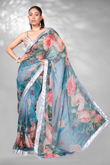 Anita Kanwal Floral Pattern Saree With Unstitched Blouse Piece 