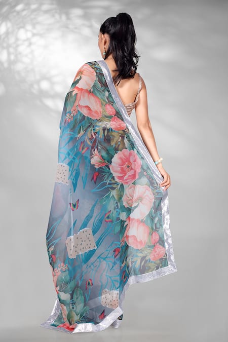 Anita Kanwal Floral Pattern Saree With Unstitched Blouse Piece 