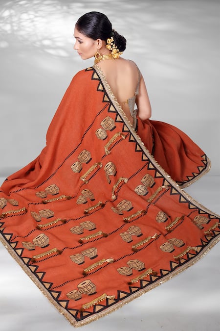 Anita Kanwal Tabla Block Print Saree With Unstitched Blouse Piece 