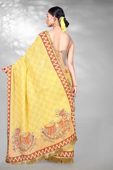 Anita Kanwal Egyptian Print Saree With Unstitched Blouse Piece 