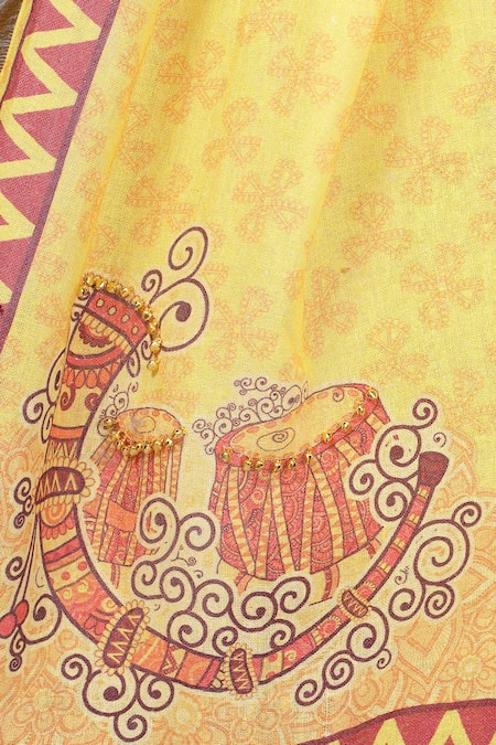 Shop_Anita Kanwal_Yellow Jacquard Sequins, Egyptian Print Saree With Unstitched Blouse Piece _Online_at_Aza_Fashions
