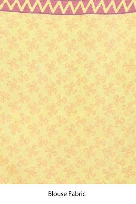 Anita Kanwal_Yellow Jacquard Sequins, Egyptian Print Saree With Unstitched Blouse Piece _at_Aza_Fashions