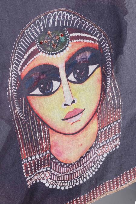 Anita Kanwal_Black Jacquard, Egyptian Digital Pattern Saree With Unstitched Blouse Piece _at_Aza_Fashions