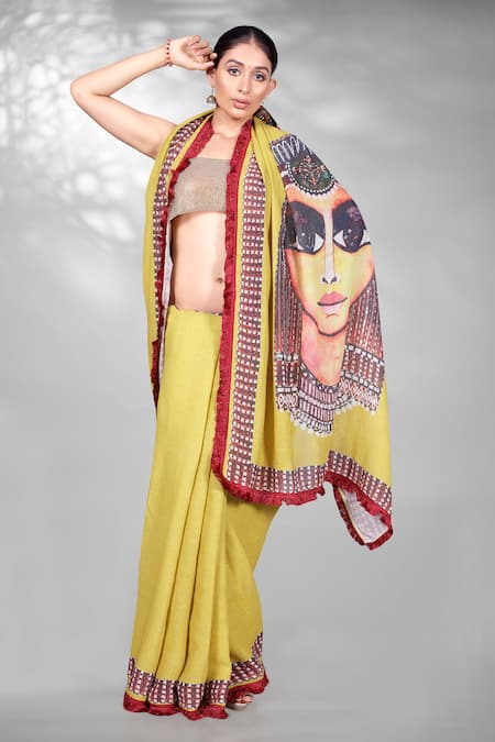 Anita Kanwal Egyptian Pattern Saree With Unstitched Blouse Piece 