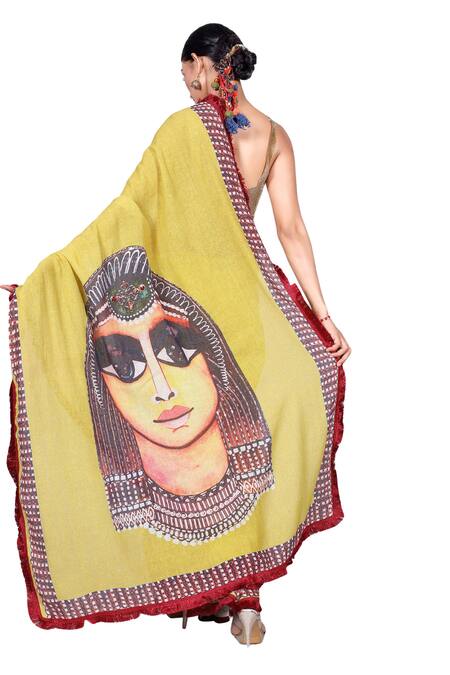 Shop_Anita Kanwal_Green Jacquard, Jersey Egyptian Pattern Saree With Unstitched Blouse Piece _Online_at_Aza_Fashions