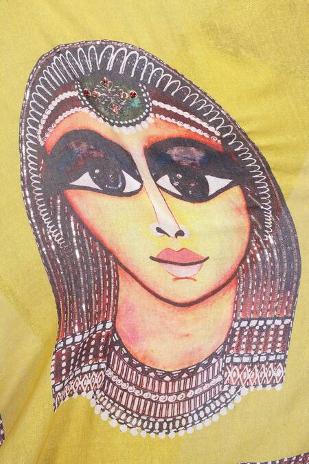 Anita Kanwal_Green Jacquard, Jersey Egyptian Pattern Saree With Unstitched Blouse Piece _at_Aza_Fashions