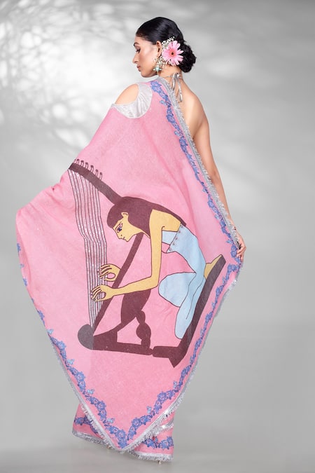 Anita Kanwal Embroidered & Printed Saree With Unstitched Blouse Piece 