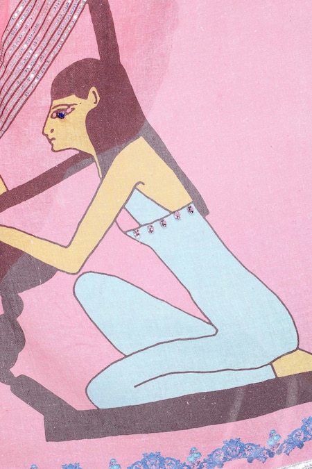 Anita Kanwal_Pink Jersey Sequins Embroidered And Printed Saree With Unstitched Blouse Piece _at_Aza_Fashions