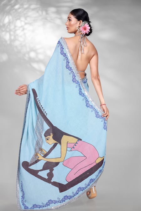 Anita Kanwal Printed Saree With Unstitched Blouse Piece 