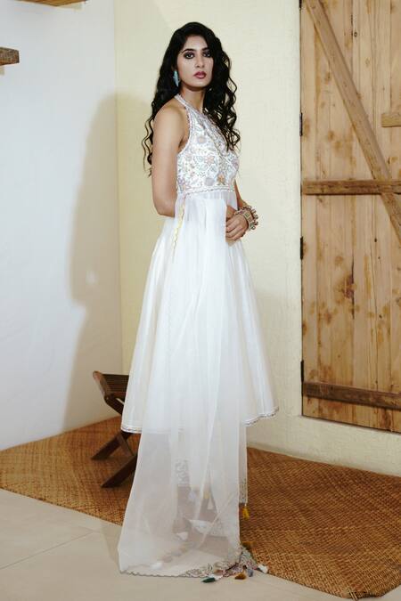 Shop Wabi Sabi By Anshum-Ritesh Ivory Chanderi Embroidery Halter Neck Santorini Sunset Anarkali Pant Set Online at Aza Fashions Shop_Wabi Sabi By Anshum-Ritesh_Ivory Chanderi Embroidery Halter Neck Santorini Sunset Anarkali Pant Set _Online_at_Aza_Fashions