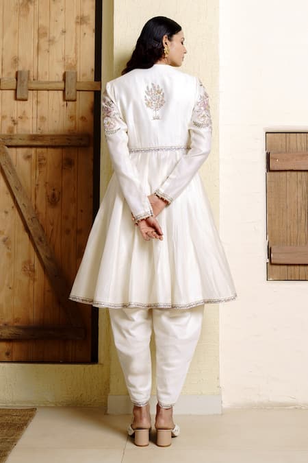 Shop Wabi Sabi By Anshum-Ritesh Ivory Udaipur Inlay Floral Embroidered Angarkha Anarkali Draped Pant Set at Aza Fashions Shop_Wabi Sabi By Anshum-Ritesh_Ivory Udaipur Inlay Floral Embroidered Angarkha Anarkali Draped Pant Set _at_Aza_Fashions