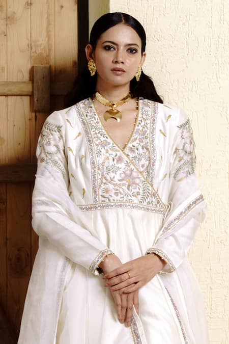 Buy Wabi Sabi By Anshum-Ritesh Ivory Udaipur Inlay Floral Embroidered Angarkha Anarkali Draped Pant Set Online at Aza Fashions Buy_Wabi Sabi By Anshum-Ritesh_Ivory Udaipur Inlay Floral Embroidered Angarkha Anarkali Draped Pant Set _Online_at_Aza_Fashions