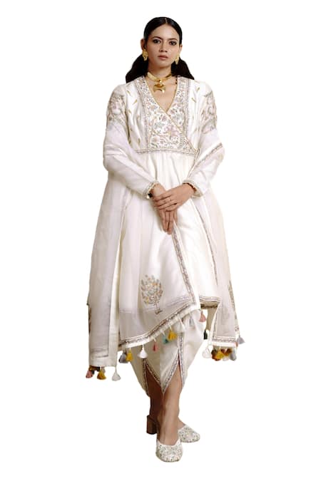 Wabi Sabi By Anshum-Ritesh Ivory Udaipur Inlay Floral Embroidered Angarkha Anarkali Draped Pant Set at Aza Fashions Wabi Sabi By Anshum-Ritesh_Ivory Udaipur Inlay Floral Embroidered Angarkha Anarkali Draped Pant Set _at_Aza_Fashions
