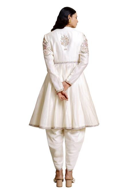 Buy Wabi Sabi By Anshum-Ritesh Ivory Udaipur Inlay Floral Embroidered Angarkha Anarkali Draped Pant Set Buy_Wabi Sabi By Anshum-Ritesh_Ivory Udaipur Inlay Floral Embroidered Angarkha Anarkali Draped Pant Set