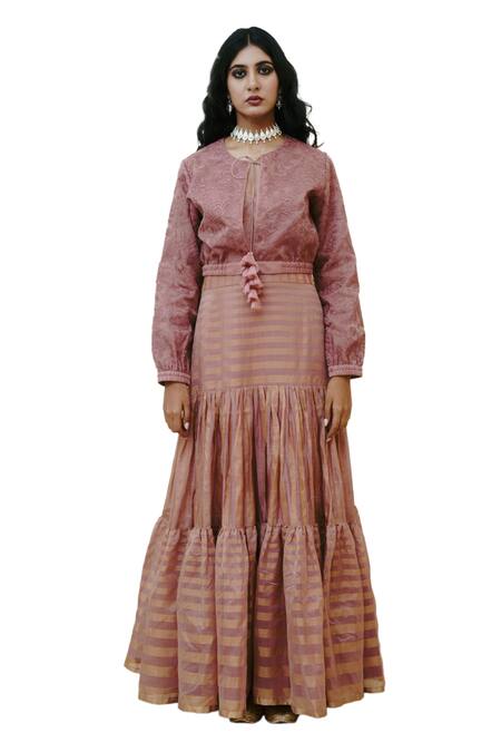 Buy Wabi Sabi By Anshum-Ritesh Pink Chanderi Embroidery Candy Floss Bomber Jacket With Woven Anarkali Online at Aza Fashions Buy_Wabi Sabi By Anshum-Ritesh_Pink Chanderi Embroidery Candy Floss Bomber Jacket With Woven Anarkali _Online_at_Aza_Fashions