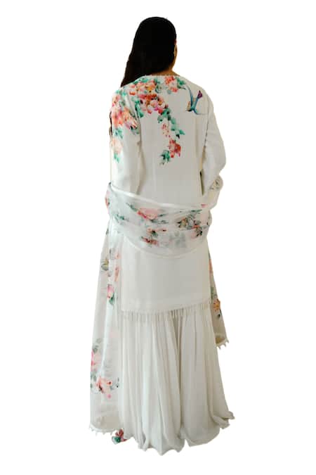 Buy Wabi Sabi By Anshum-Ritesh Ivory Georgette Beads, Tassels Spring Blossom Handpainted Kurta Sharara Set Buy_Wabi Sabi By Anshum-Ritesh_Ivory Georgette Beads, Tassels Spring Blossom Handpainted Kurta Sharara Set