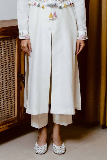 Buy Wabi Sabi By Anshum-Ritesh Ivory Chanderi Tassels, Beads Split Sarus Sea Embroidered Waistcoat Kurta Set Online at Aza Fashions Buy_Wabi Sabi By Anshum-Ritesh_Ivory Chanderi Tassels, Beads Split Sarus Sea Embroidered Waistcoat Kurta Set _Online_at_Aza_Fashions