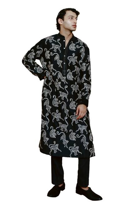 Buy Wabi Sabi By Anshum-Ritesh Black Chanderi Embroidery Troop Kurta Set Online at Aza Fashions Buy_Wabi Sabi By Anshum-Ritesh_Black Chanderi Embroidery Troop Kurta Set _Online_at_Aza_Fashions