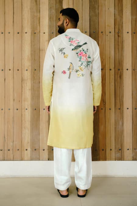 Shop Wabi Sabi By Anshum-Ritesh Ivory Chanderi Spring Sparrow Hand Painted Kurta Set at Aza Fashions Shop_Wabi Sabi By Anshum-Ritesh_Ivory Chanderi Spring Sparrow Hand Painted Kurta Set _at_Aza_Fashions