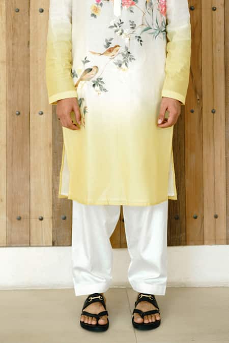Buy Wabi Sabi By Anshum-Ritesh Ivory Chanderi Spring Sparrow Hand Painted Kurta Set Online at Aza Fashions Buy_Wabi Sabi By Anshum-Ritesh_Ivory Chanderi Spring Sparrow Hand Painted Kurta Set _Online_at_Aza_Fashions