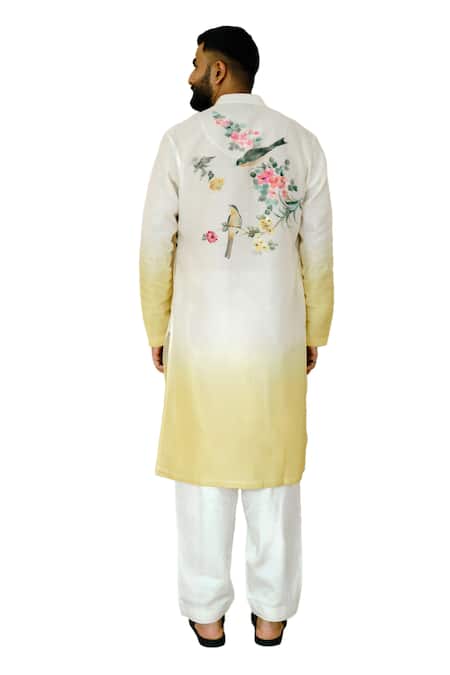 Wabi Sabi By Anshum-Ritesh Ivory Chanderi Spring Sparrow Hand Painted Kurta Set at Aza Fashions Wabi Sabi By Anshum-Ritesh_Ivory Chanderi Spring Sparrow Hand Painted Kurta Set _at_Aza_Fashions