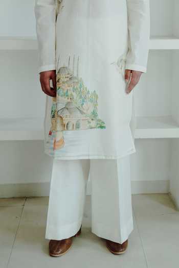 Buy_Wabi Sabi By Anshum-Ritesh_Ivory Chanderi Ticket To Turkey Hand Painted Kurta Set _Online_at_Aza_Fashions