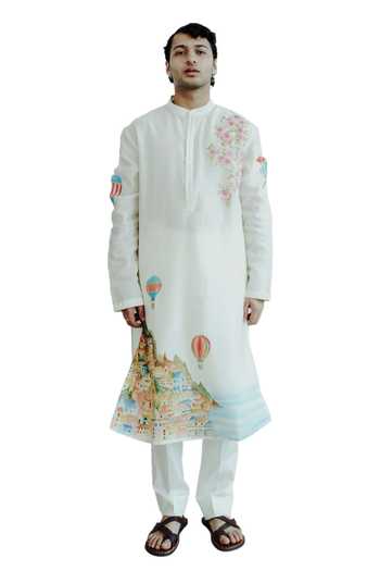 Shop_Wabi Sabi By Anshum-Ritesh_Ivory Chanderi Up In The Air Hand Painted Kurta Set _Online_at_Aza_Fashions