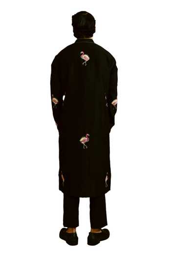 Wabi Sabi By Anshum-Ritesh_Black Chanderi Embroidery Flamingo Pond Kurta Set _at_Aza_Fashions