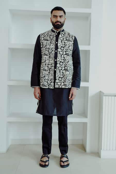 WABI SABI BY ANSHUM-RITESH Stamp Embroidered Bundi & Kurta Set 