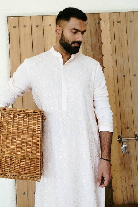 Wabi Sabi By Anshum-Ritesh_Pink Georgette Embroidery Moroccan Murals Kurta Set _Online_at_Aza_Fashions