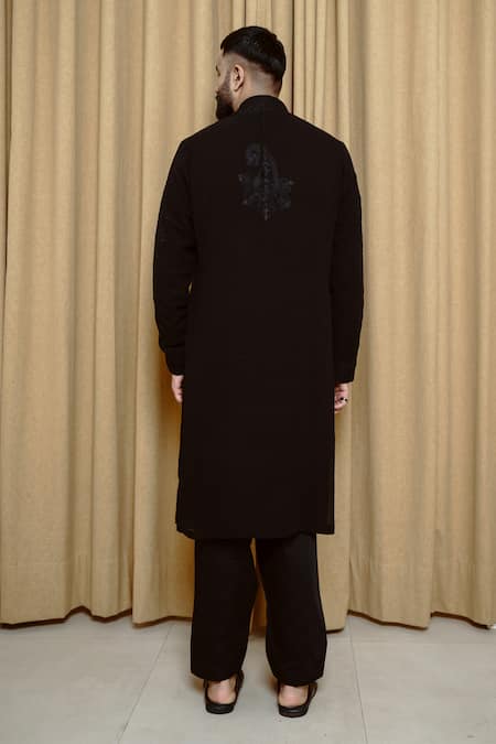 Shop Wabi Sabi By Anshum-Ritesh Black Georgette, Cotton Embroidery Power Paisley Kurta Set at Aza Fashions Shop_Wabi Sabi By Anshum-Ritesh_Black Georgette, Cotton Embroidery Power Paisley Kurta Set _at_Aza_Fashions