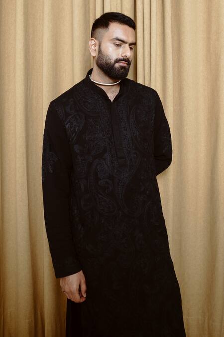 Buy Wabi Sabi By Anshum-Ritesh Black Georgette, Cotton Embroidery Power Paisley Kurta Set Online at Aza Fashions Buy_Wabi Sabi By Anshum-Ritesh_Black Georgette, Cotton Embroidery Power Paisley Kurta Set _Online_at_Aza_Fashions