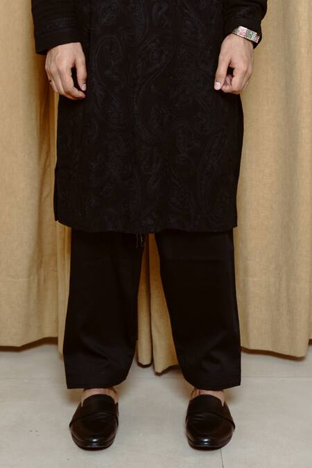 Shop Wabi Sabi By Anshum-Ritesh Black Georgette, Cotton Embroidery Power Paisley Kurta Set Online at Aza Fashions Shop_Wabi Sabi By Anshum-Ritesh_Black Georgette, Cotton Embroidery Power Paisley Kurta Set _Online_at_Aza_Fashions