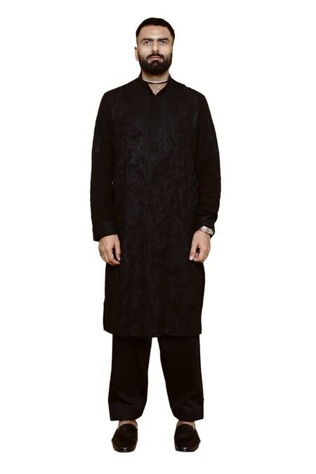 Wabi Sabi By Anshum-Ritesh Black Georgette, Cotton Embroidery Power Paisley Kurta Set at Aza Fashions Wabi Sabi By Anshum-Ritesh_Black Georgette, Cotton Embroidery Power Paisley Kurta Set _at_Aza_Fashions