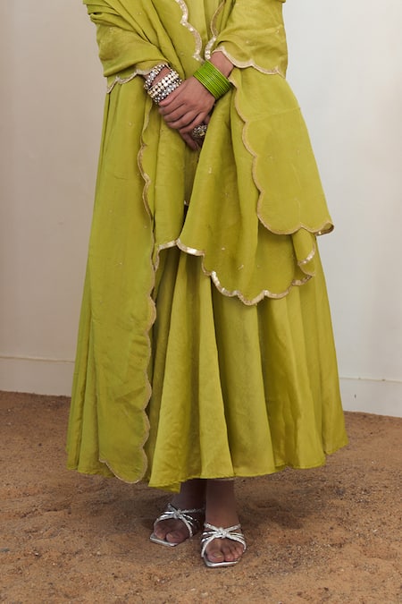 Rishi and Vibhuti_Green Georgette, Chanderi Silk Asteria Embroidered Anarkali With Dupatta _Online_at_Aza_Fashions