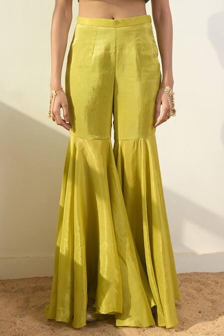 Buy_Rishi and Vibhuti_Green Taffeta Sequins, Lace Open Taysa Embroidered Jacket With Gharara Set 