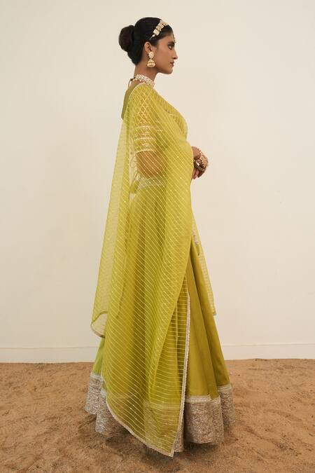 Buy_Rishi and Vibhuti_Green Georgette, Chanderi Silk Sequins, Aveline Embroidered Lehenga Blouse Set _Online_at_Aza_Fashions
