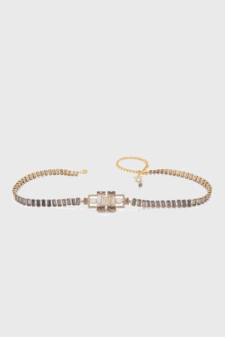 Shop_Tarun Tahiliani_Gold Poth Tt Monogram Embellished Belt _at_Aza_Fashions