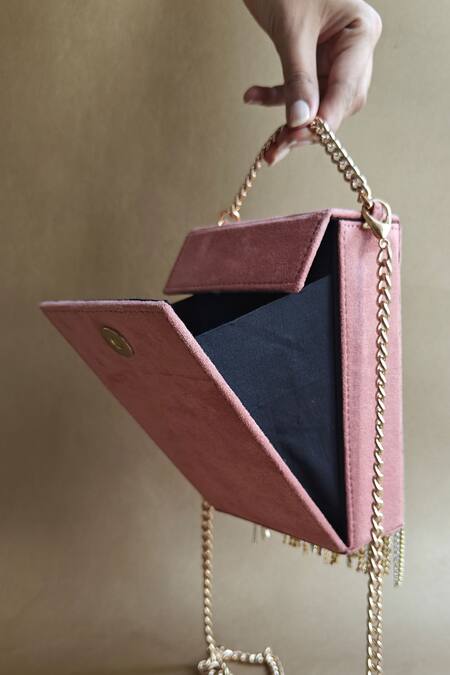 Plode_Pink Embellished Vegan Suede Disco Bag_Online_at_Aza_Fashions
