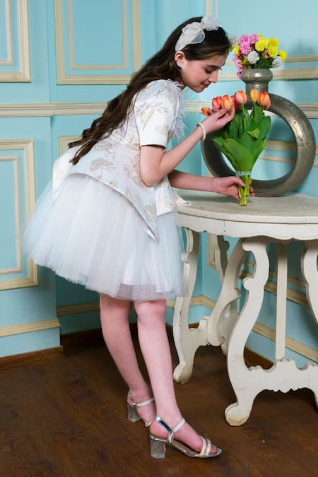 Hoity Moppet White Tulle, Jacquard Beads, Crystals, Embroidery Genie Butterfly Woven Dress Online at Aza Fashions Hoity Moppet_White Tulle, Jacquard Beads, Crystals, Embroidery Genie Butterfly Woven Dress _Online_at_Aza_Fashions