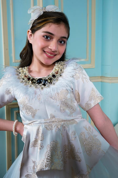 Shop Hoity Moppet White Tulle, Jacquard Beads, Crystals, Embroidery Genie Butterfly Woven Dress Online at Aza Fashions Shop_Hoity Moppet_White Tulle, Jacquard Beads, Crystals, Embroidery Genie Butterfly Woven Dress _Online_at_Aza_Fashions