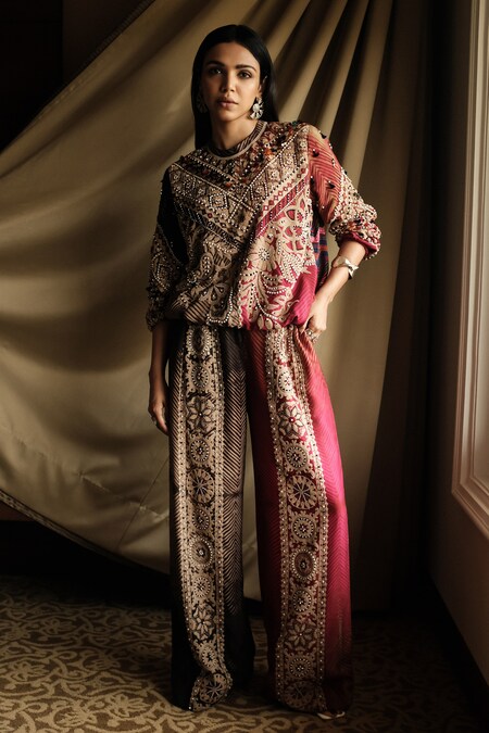 Aseem Kapoor Multi Color Mushroom Twill Printed And Zahra Sweatshirt & Trouser Set 