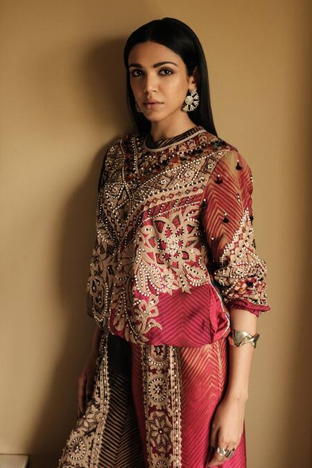 Shop_Aseem Kapoor_Multi Color Muslin Embroidery Zahra Sweatshirt And Trouser Set _Online_at_Aza_Fashions