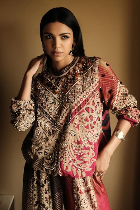 Aseem Kapoor_Multi Color Muslin Embroidery Zahra Sweatshirt And Trouser Set _at_Aza_Fashions