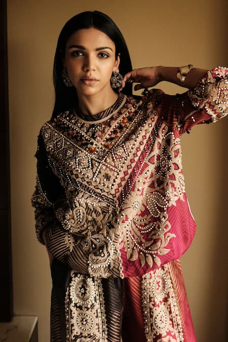 Buy_Aseem Kapoor_Multi Color Muslin Embroidery Zahra Sweatshirt And Trouser Set 
