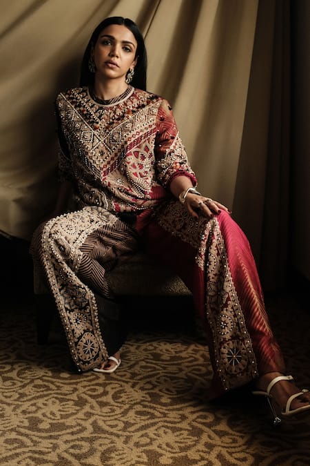 Shop_Aseem Kapoor_Multi Color Muslin Embroidery Zahra Sweatshirt And Trouser Set 