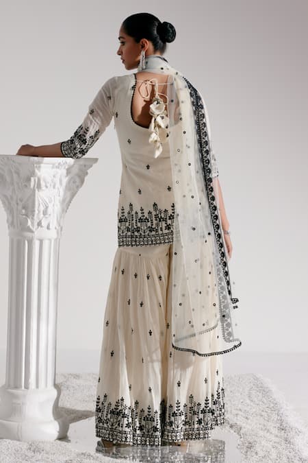 Preevin Mirror Embroidered Straight Kurta Sharara Set